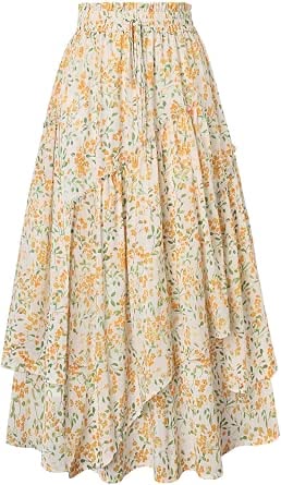 Women Cream Floral Layered Maxi Skirt