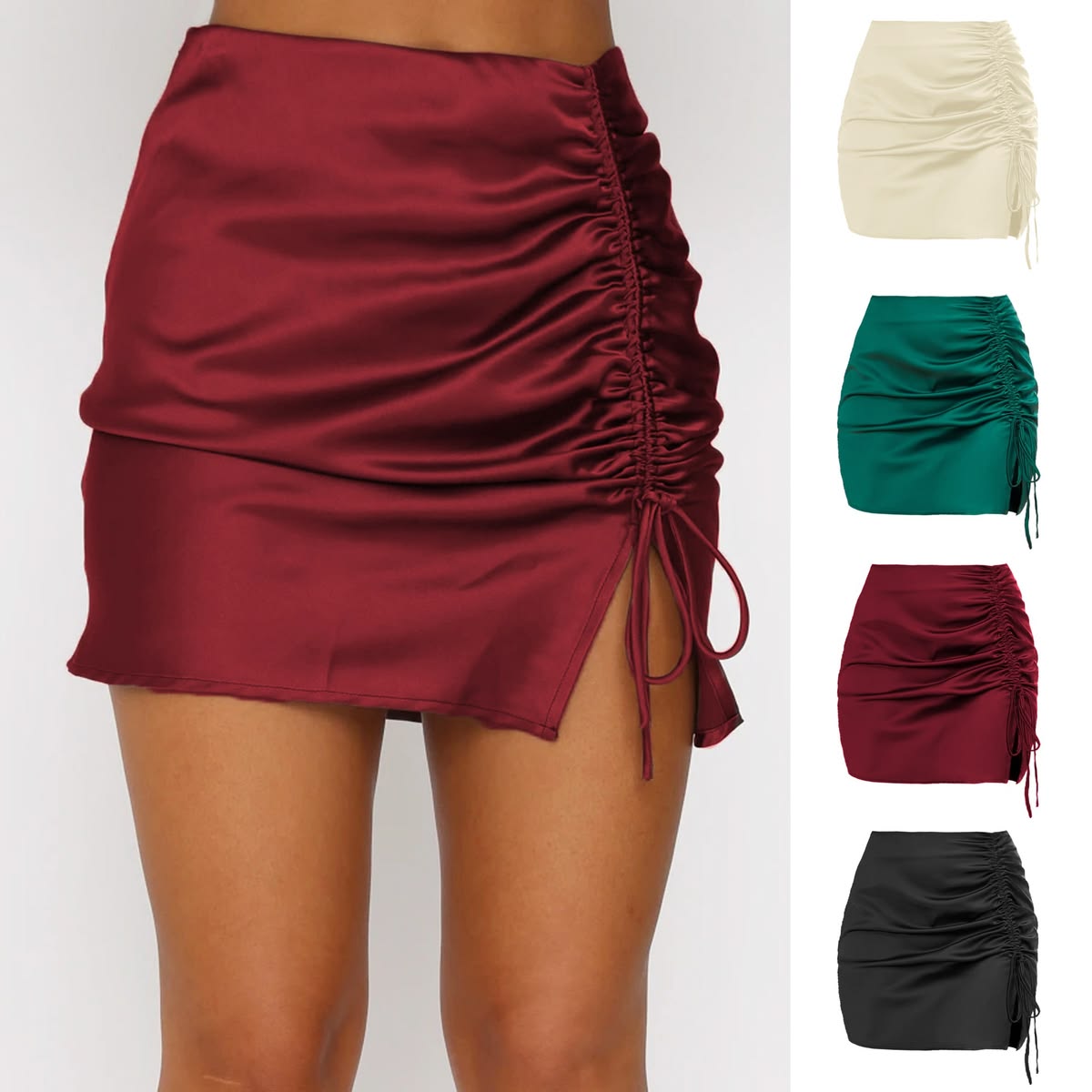 Women Burgundy Ruched Mini Skirt