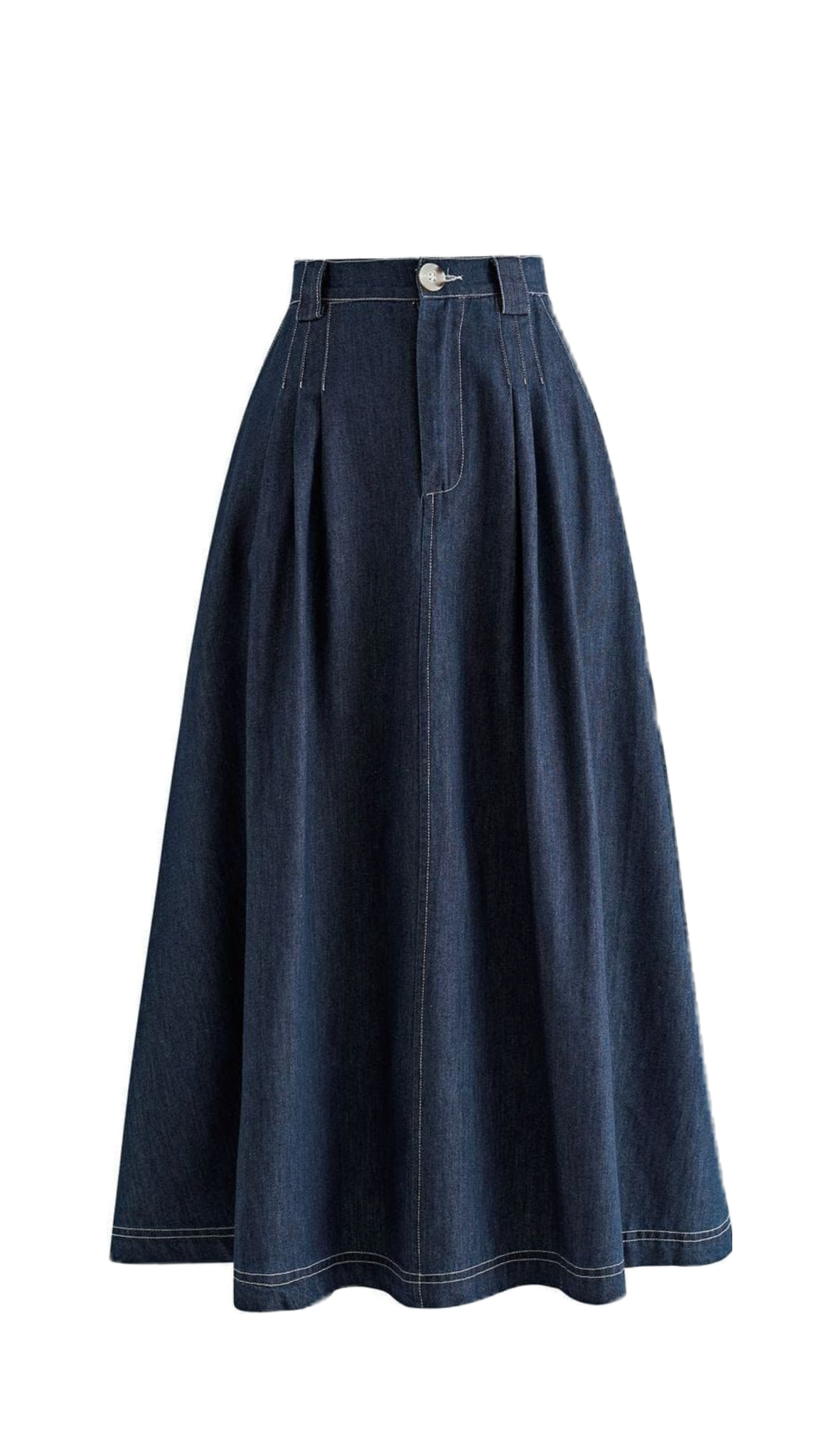 Women Mid Blue Denim A-Line Midi Skirt