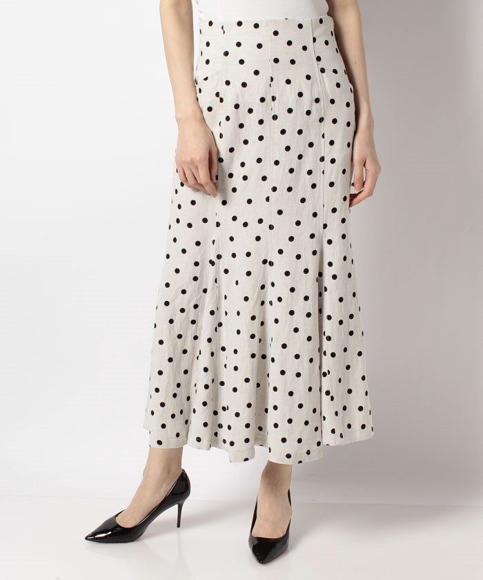 Women Cream Polka Dot A-Line Midi Skirt