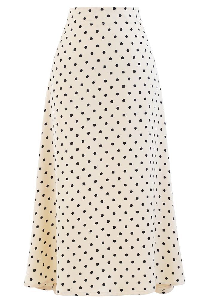 Women Cream Polka Dot A-Line Midi Skirt