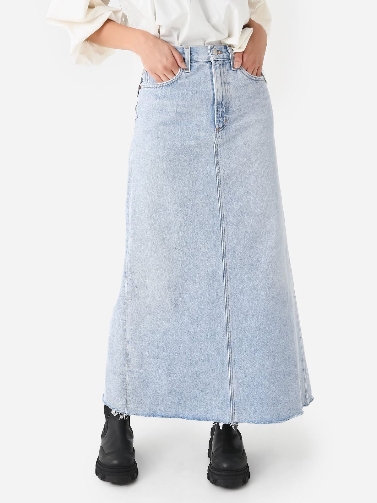 Women Light Blue Denim Maxi Skirt