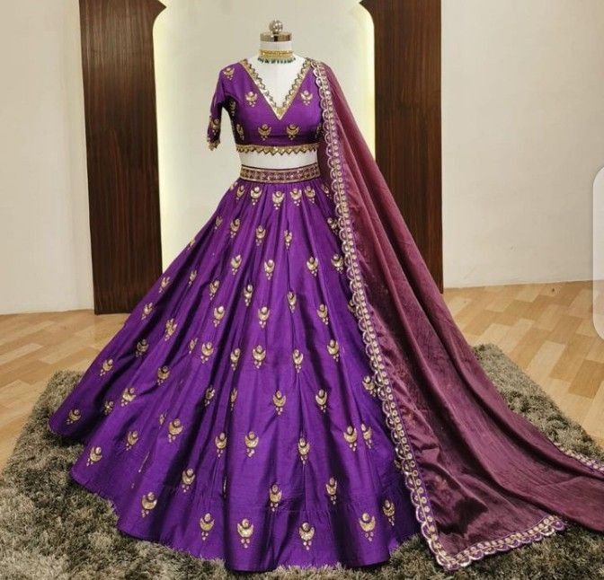 Women Purple Embroidered Lehenga Choli with Dupatta