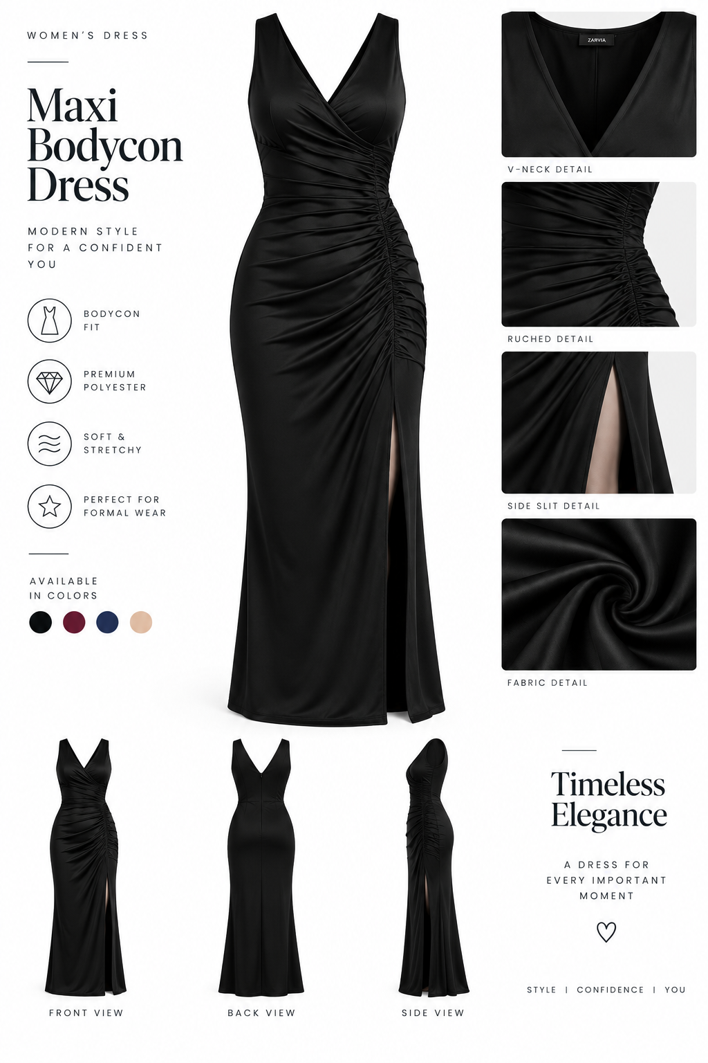 Black Sleeveless Ruched Bodycon Dress