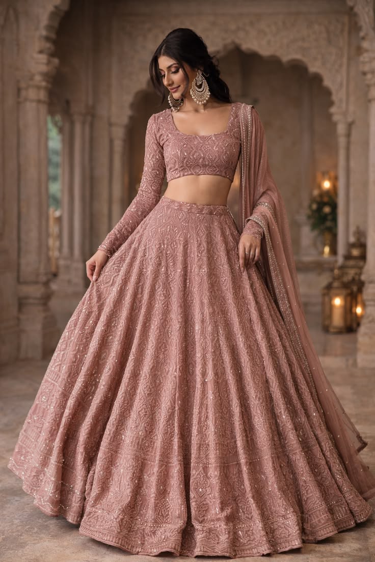 Women Blush Pink Embroidered Lehenga Choli