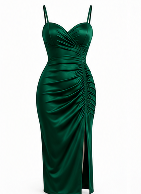 Emerald Green Ruched Bodycon Midi Dress