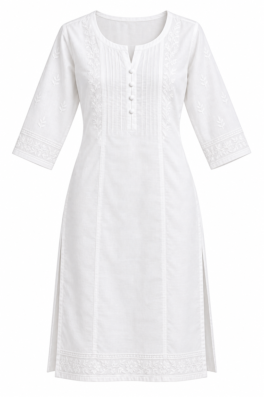 Women White-on-White Embroidered Straight Kurti