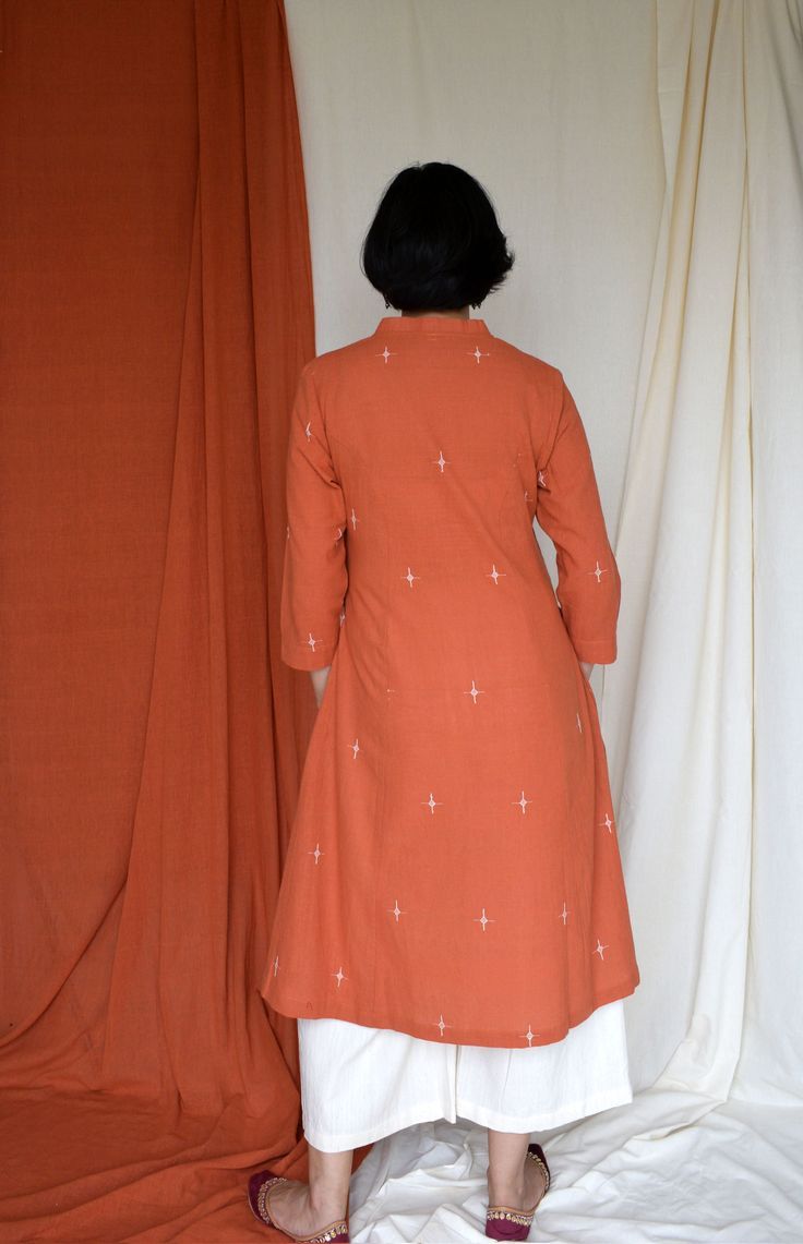 Women Rust Floral Embroidered Kurta with Pants
