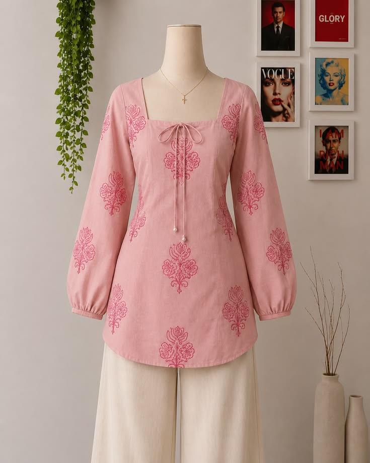 Women Maroon Geometric Printed Flared Kurti