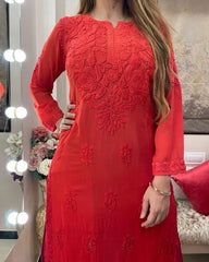 Women Maroon Floral Embroidered Straight Kurti