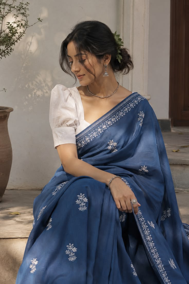 Women Navy Blue Printed Saree with Designer Border