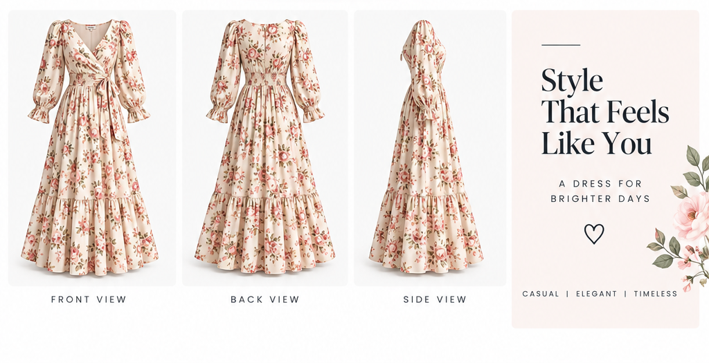 Cream Floral Printed Long Sleeve Maxi Dress