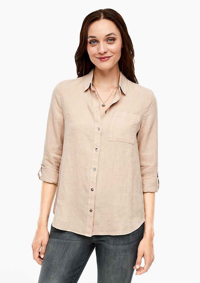 Women Beige Linen Style Roll-Up Sleeve Shirt