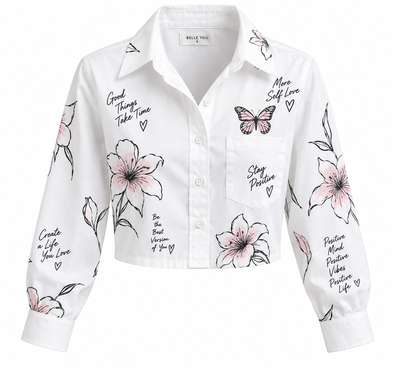 Women White Floral Graphic Crop Shirt