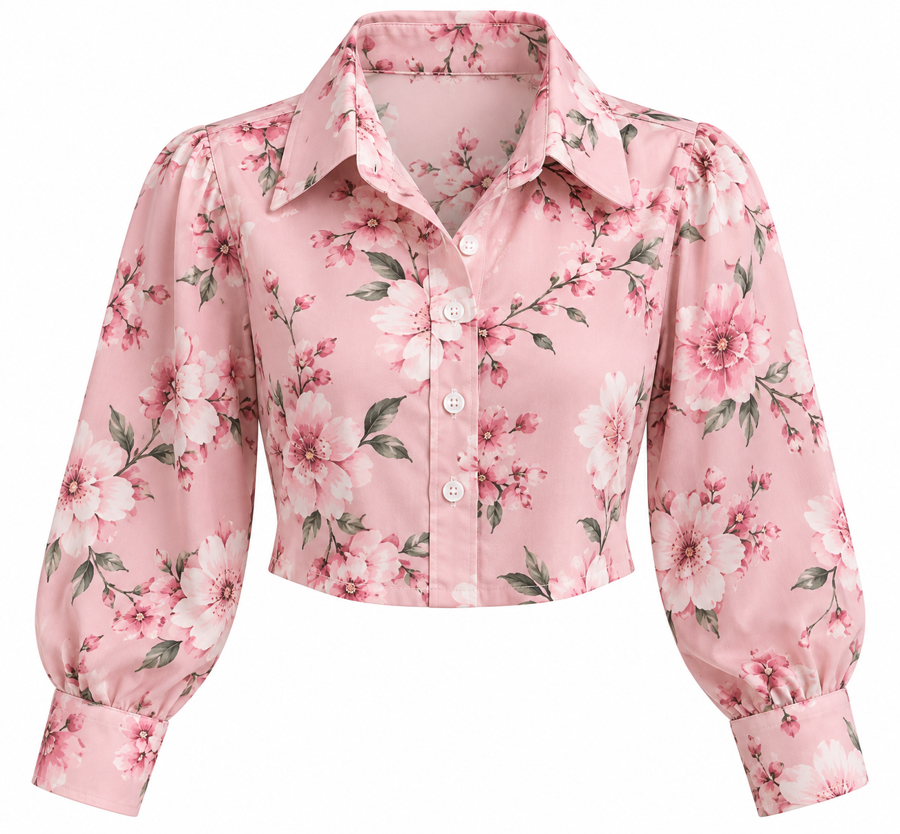 Women Pink Floral Crop Shirt