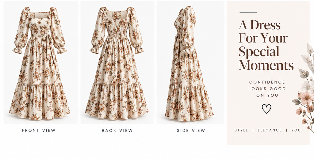 Beige Floral Printed Flare Maxi Dress