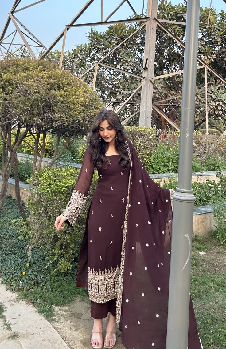 Women Burgundy Embroidered Straight Suit Set