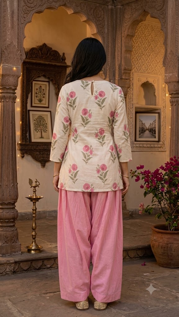 Women Ivory Pink Floral Printed Palazzo Set