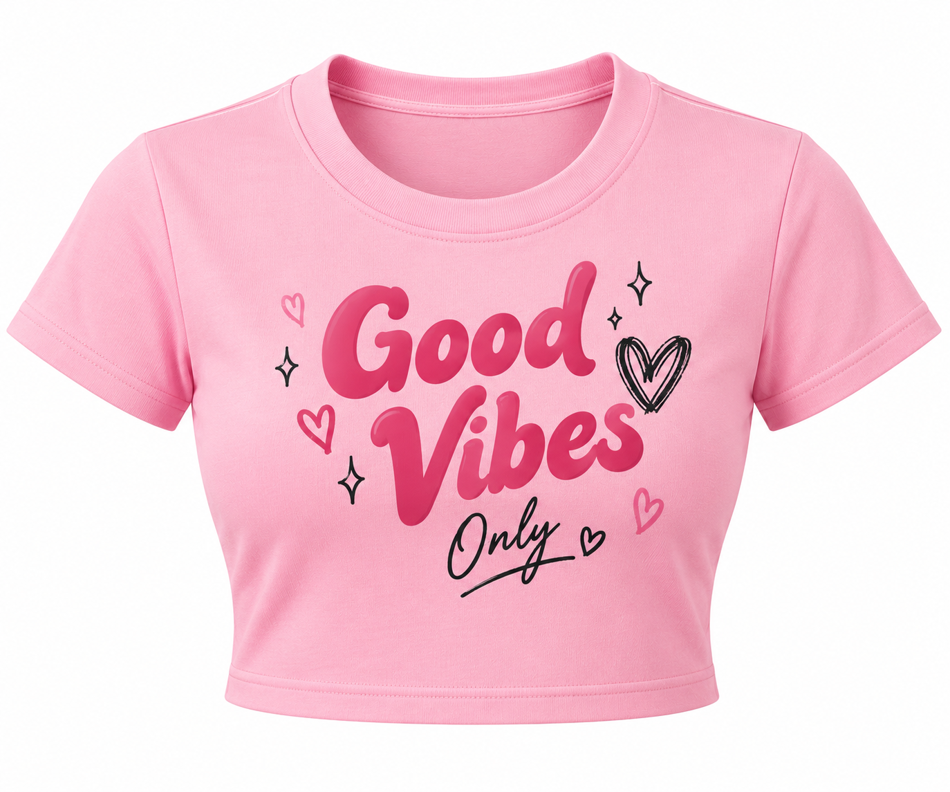 Pink Good Vibes Graphic Crop T-Shirt