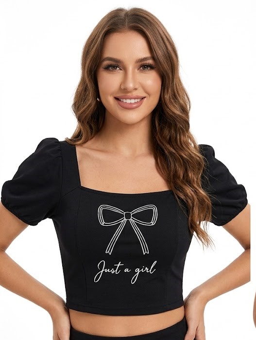 Black Bow Detail Crop Top