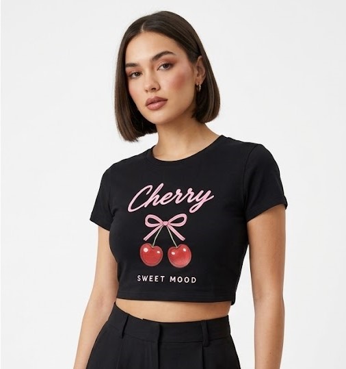 Black Cherry Graphic Crop T-Shirt