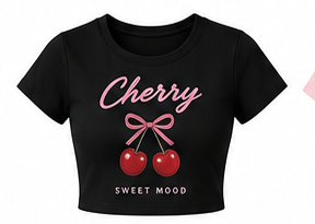 Black Cherry Graphic Crop T-Shirt