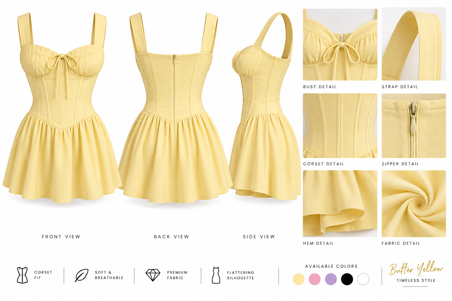 Yellow Sweetheart Neck Fit & Flare Dress