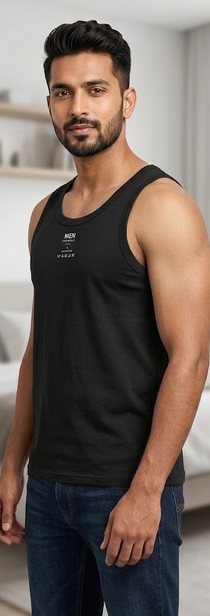 Men's Combed Cotton Ribbed Vest - Classic Black