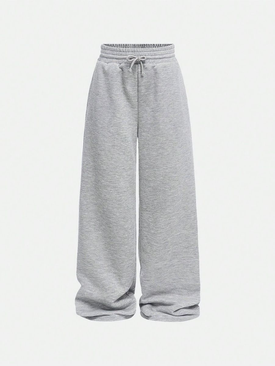Women Grey Wide Leg Drawstring Trousers