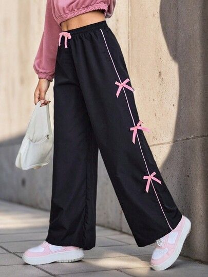 Women Chocolate Brown Bow Detail Wide Leg Trousers