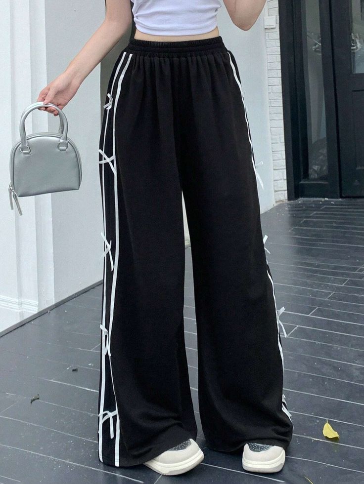Women Chocolate Brown Bow Detail Wide Leg Trousers