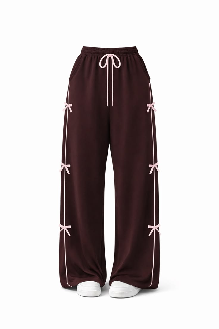 Women Chocolate Brown Bow Detail Wide Leg Trousers