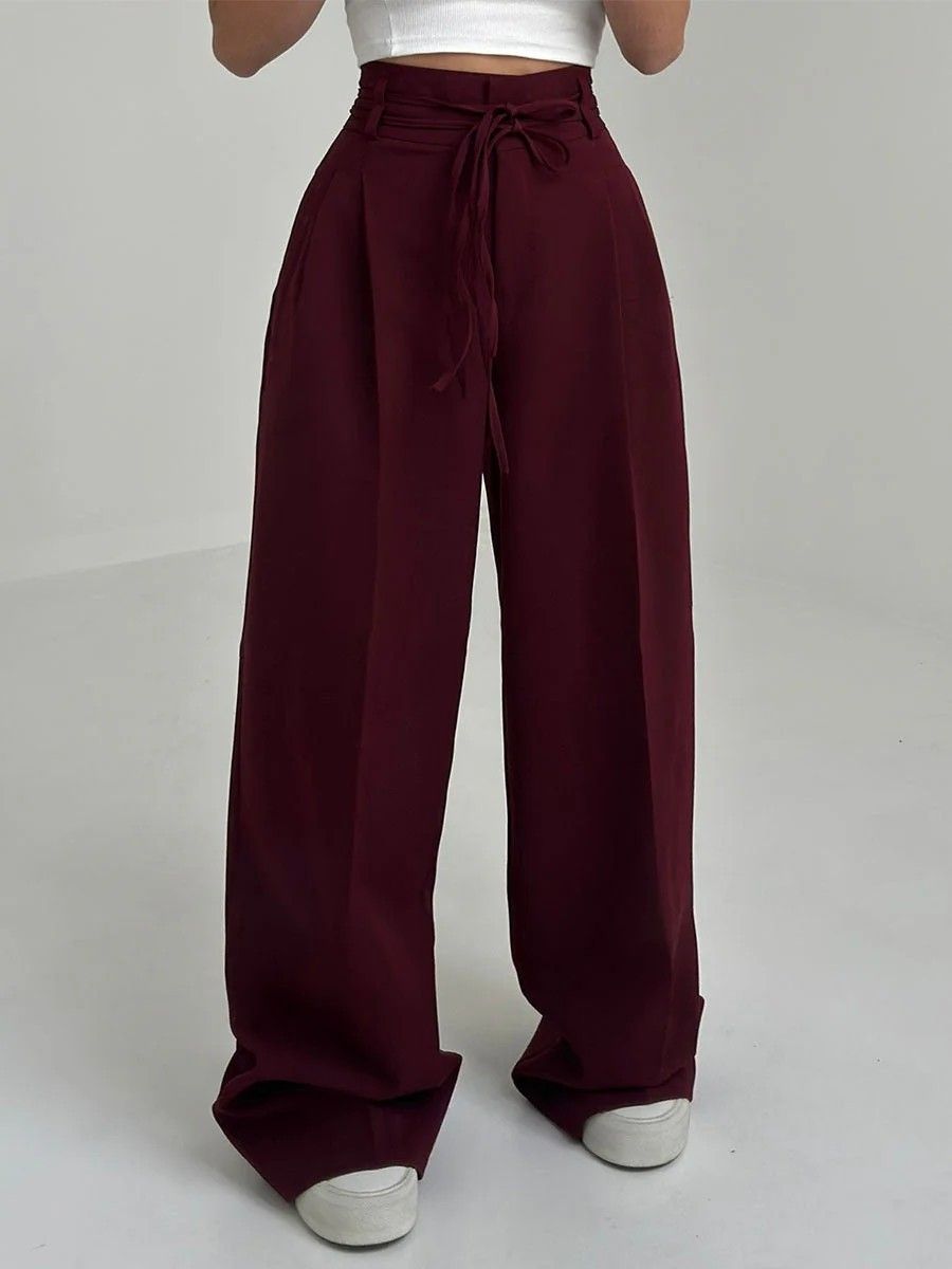Women Burgundy Wide Leg Lounge Trousers
