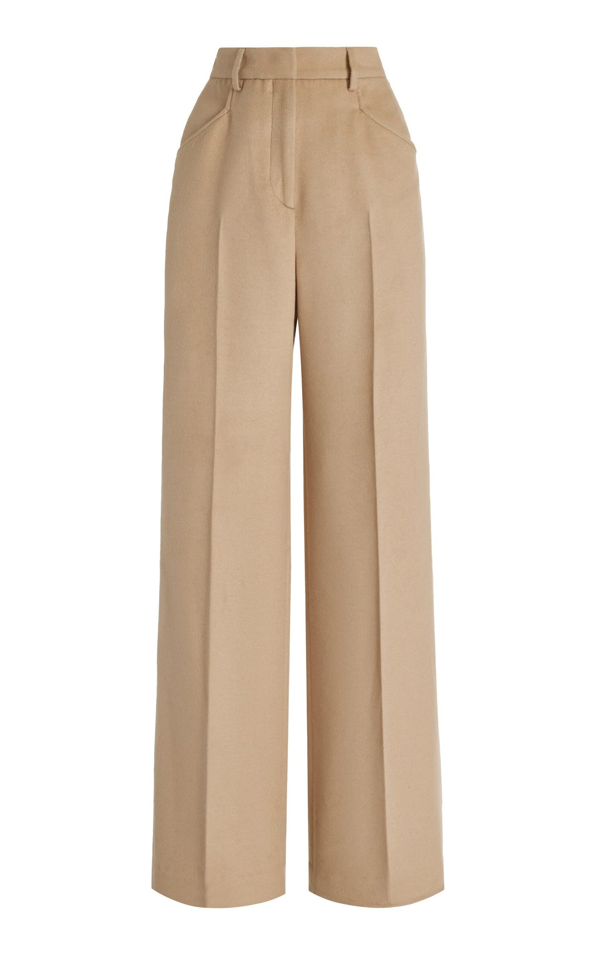 Women Ivory High Waist Pleated Wide Leg Trousers