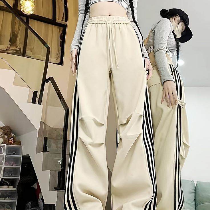 Women White Pinstripe Wide Leg Trousers