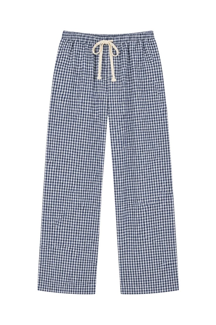Women Blue Striped Drawstring Wide Leg Trousers