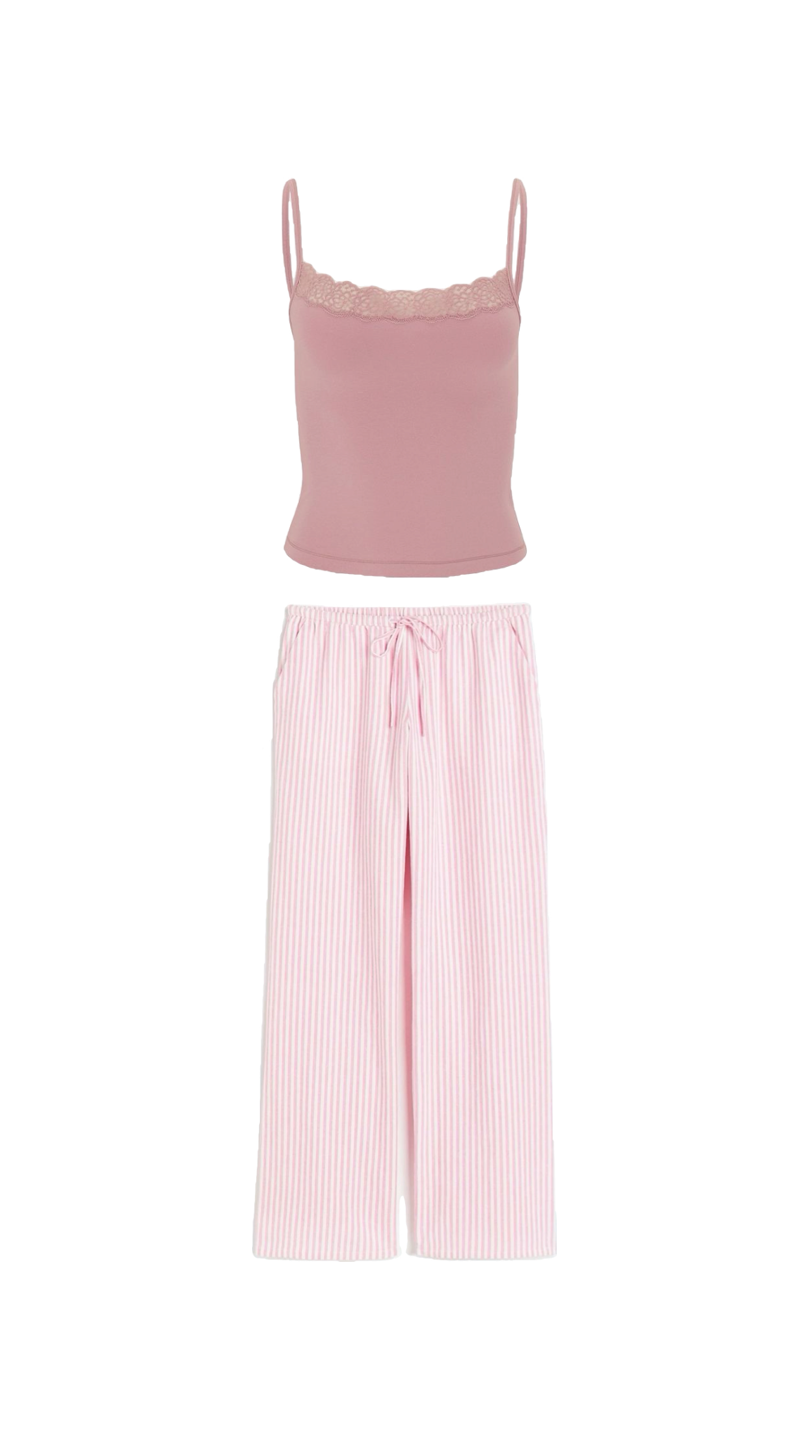 Women Pink Cami Top & Striped Pajama Set