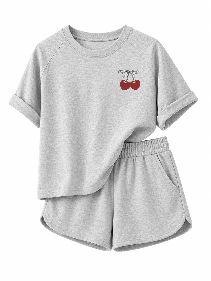 Women Grey Cat Print T-Shirt & Shorts Night Suit