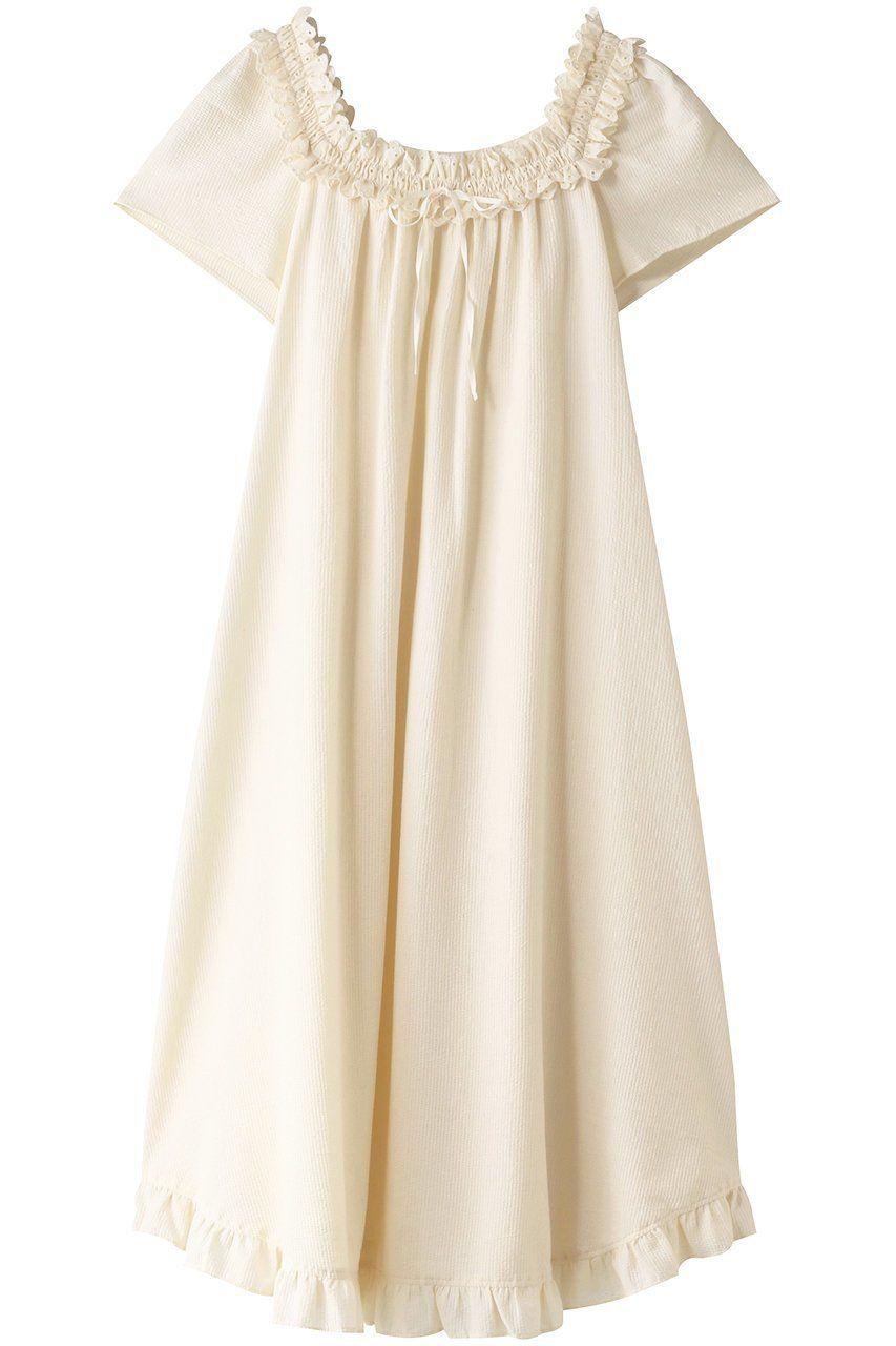 Women Cream Ruffle Cotton Nightdress