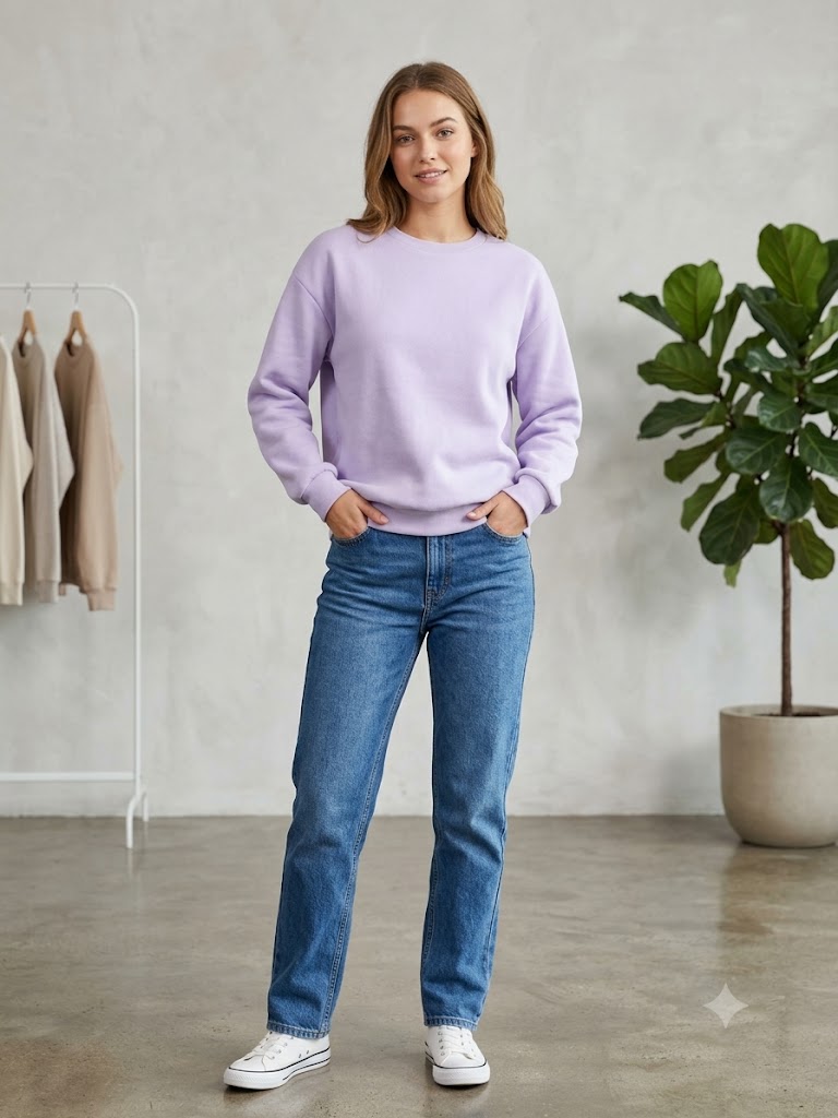 Lavender Relaxed Crew Neck Sweatshirt