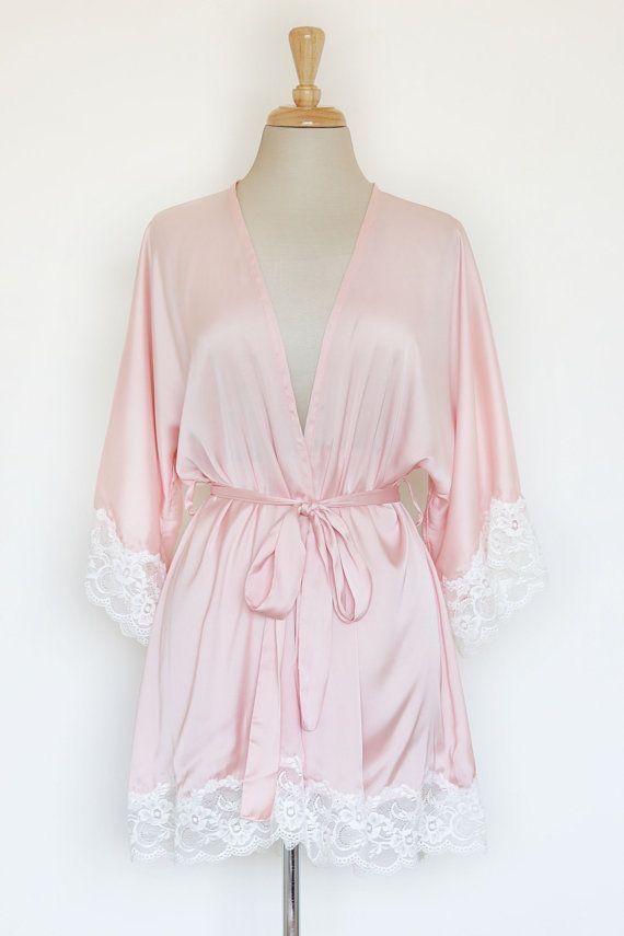 Women Pink Satin Lace Robe