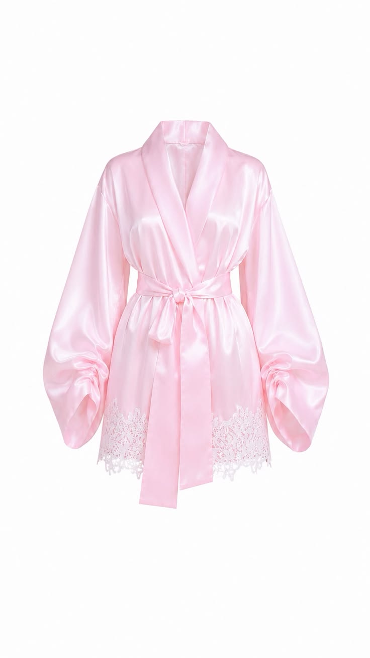 Women Pink Satin Lace Robe