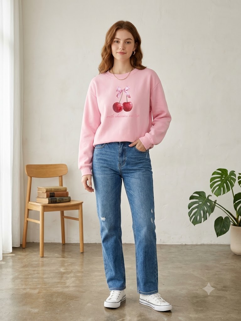 Pink Cherry Graphic Sweatshirt