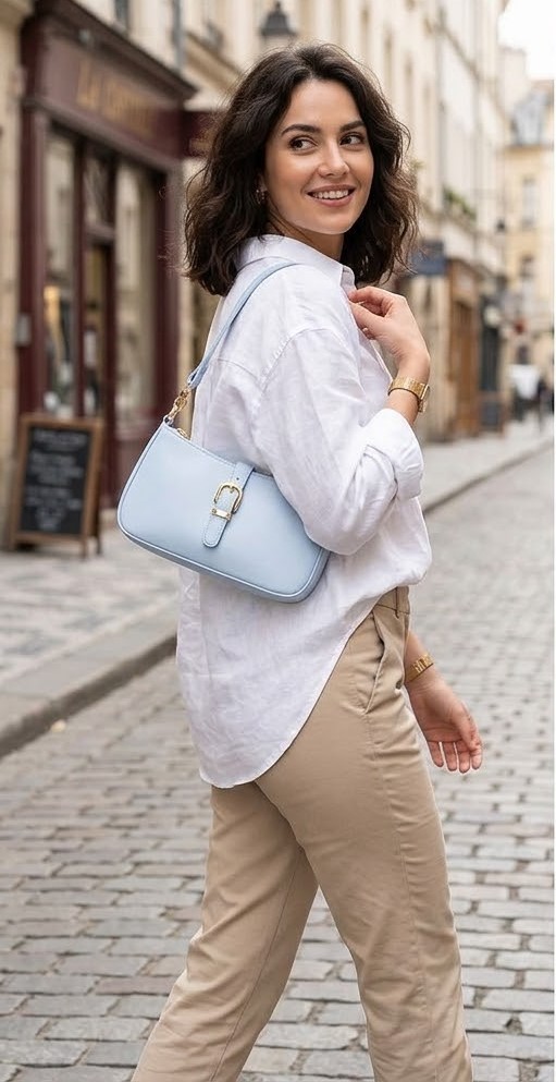 Women Sky Blue Minimal Shoulder Bag