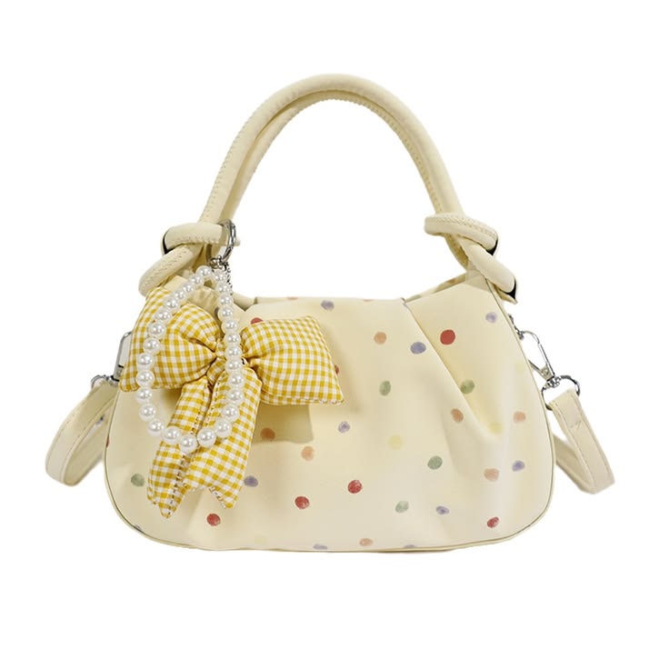 Women Cream Polka Dot Bow Handbag