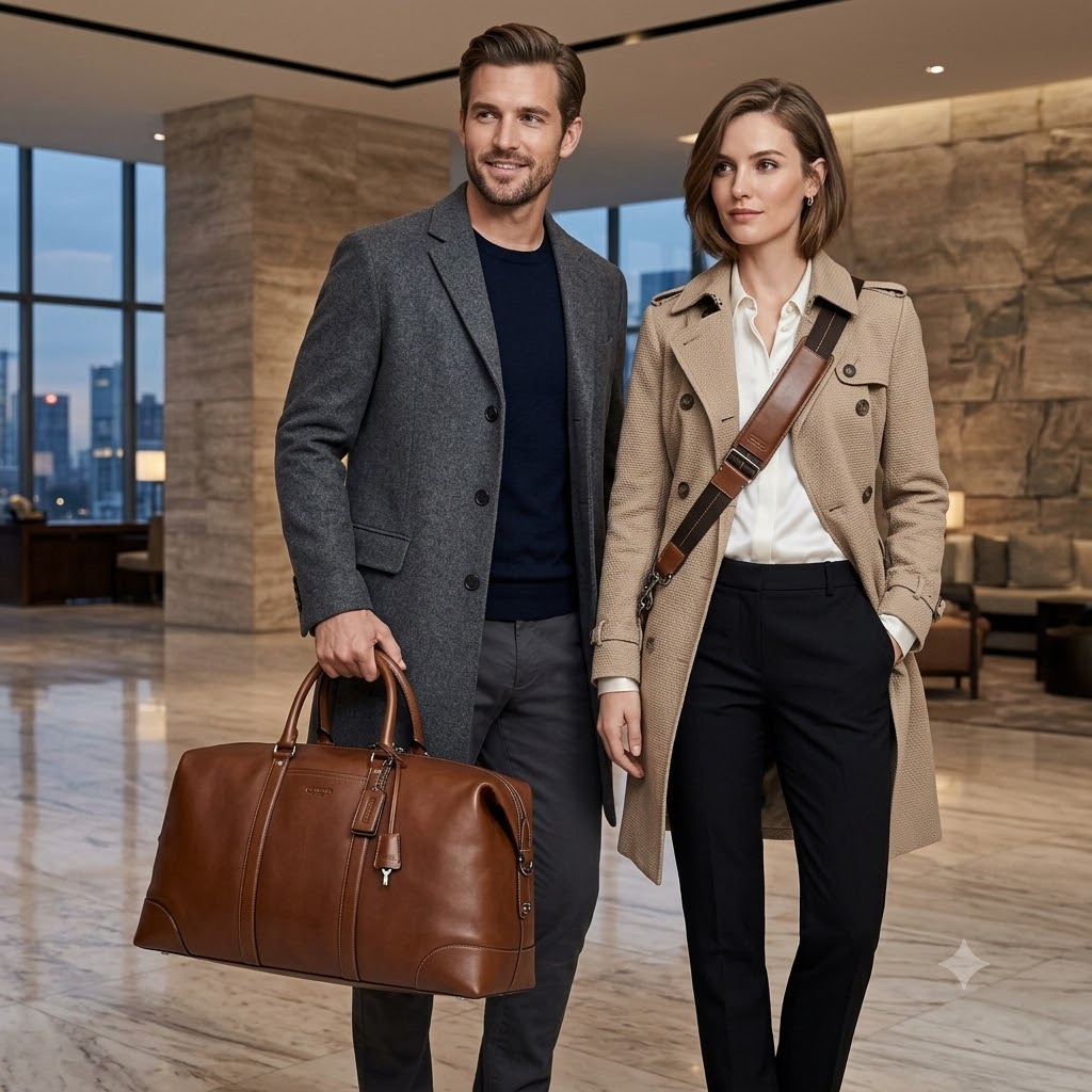 Women Brown Leather Travel Duffel Bag