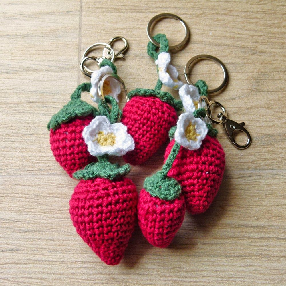 Crochet Strawberry Flower Keychain