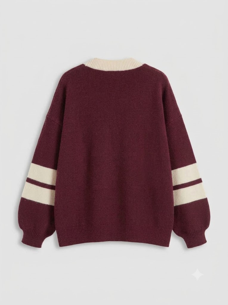 Burgundy Cream Varsity 90 Knit Sweater