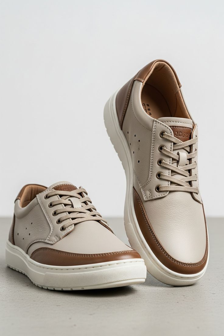 Beige Panel Lace-Up Sneakers
