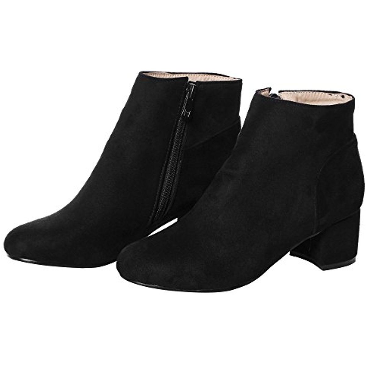 Black Suede Block Heel Ankle Boots